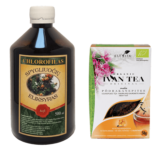 Chlorophyll "Elixir of conifers" and tea set